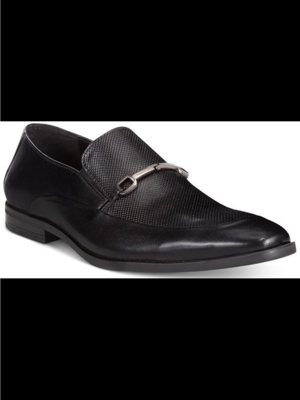 Alfani Men's Black Textured Leather Slip-On Loafers with Silver Bit